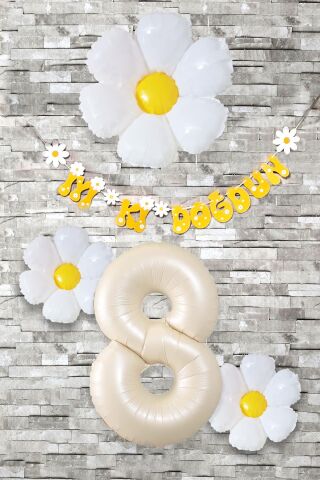 Papatya Tema Doğum Günü Balon Süsleme Seti Bannerlı Yaş Balonu Balon Zincir Paketi 8