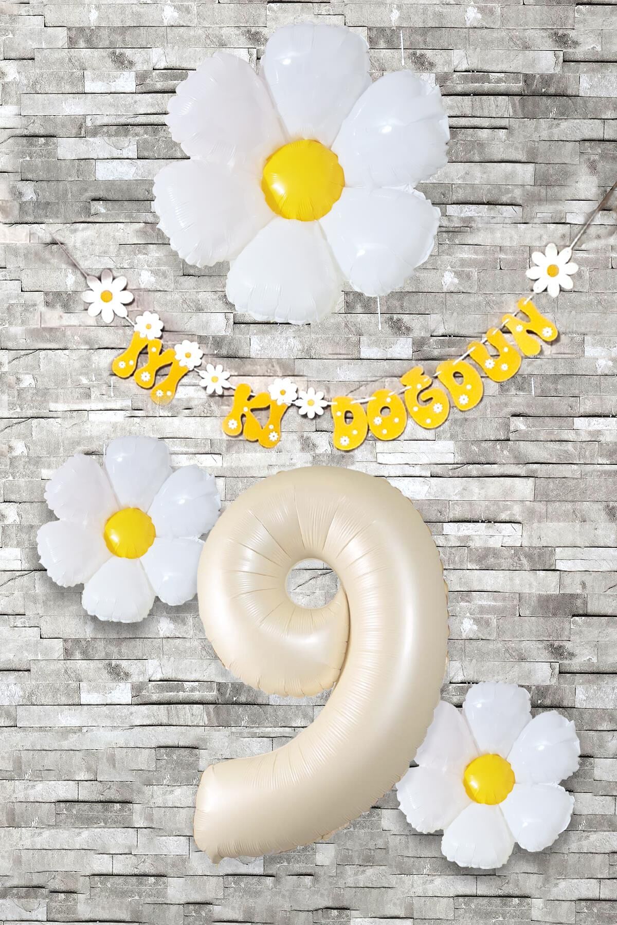 Papatya Tema Doğum Günü Balon Süsleme Seti Bannerlı Yaş Balonu Balon Zincir Paketi 9