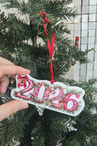 Yılbaşı Çiçekleri Fiyonklu Tasarım 2026 Yazılı Yılbaşı Ağacı Süsü