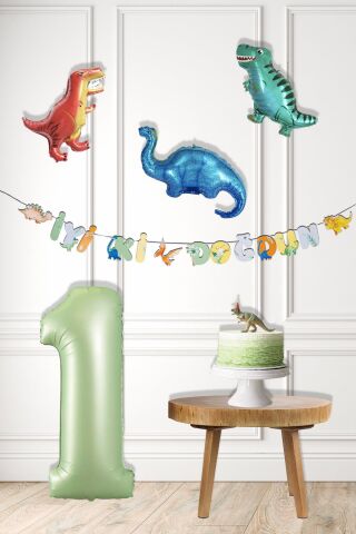 Dinazor Tema Doğum Günü Balon Süsleme Seti Bannerlı Yaş Balonlu Dinozor Balon Zincir Paketi 1