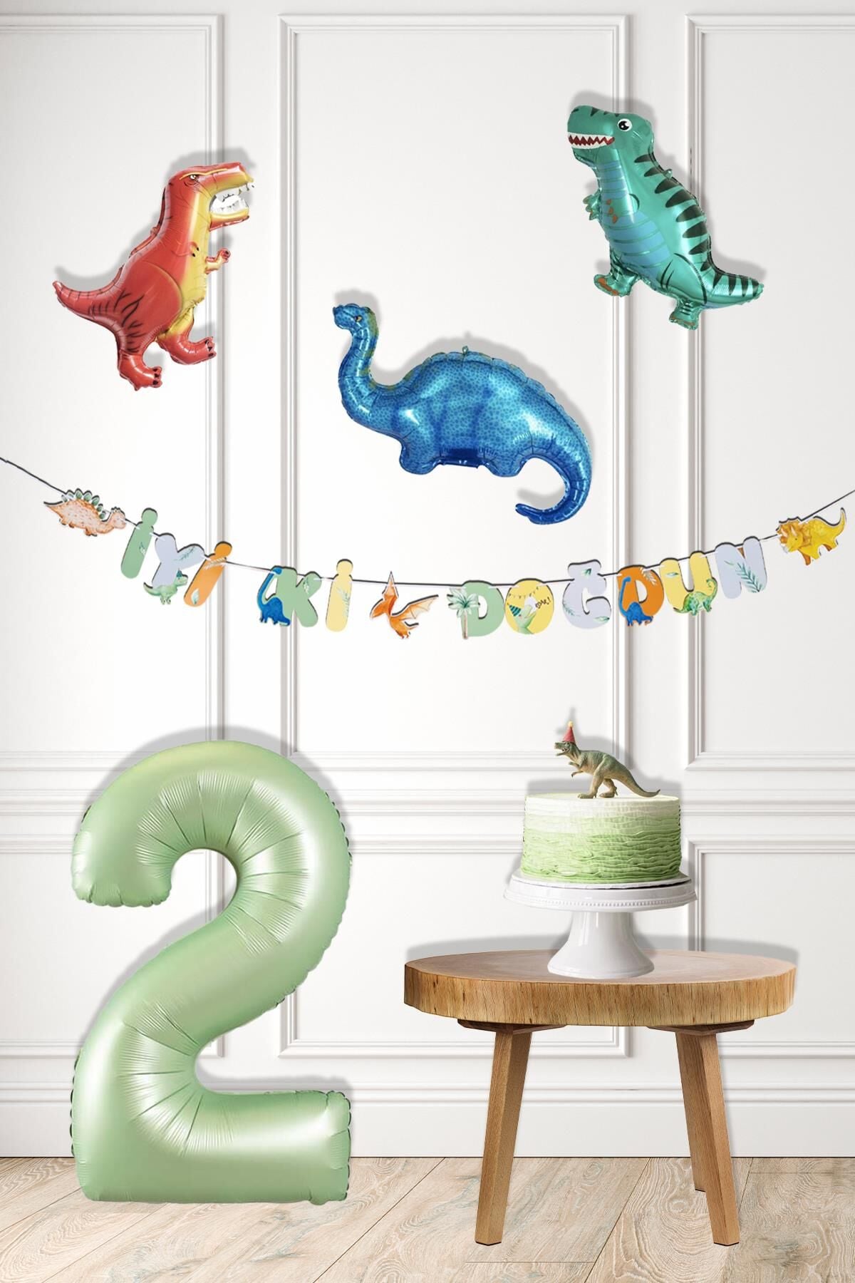 Dinazor Tema Doğum Günü Balon Süsleme Seti Bannerlı Yaş Balonlu Dinozor Balon Zincir Paketi 2