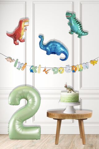 Dinazor Tema Doğum Günü Balon Süsleme Seti Bannerlı Yaş Balonlu Dinozor Balon Zincir Paketi 2
