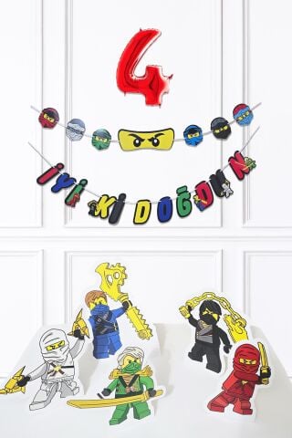 Ninja Konsept Doğum Günü Yaş Balonlu Ninja Tema Süsleme Seti 5