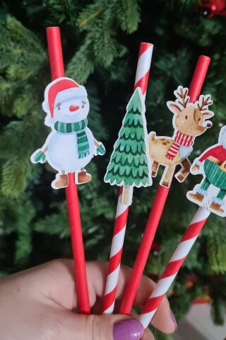 Noel Baba Kardan Adam Süslü Yılbaşı Pipetleri 10lu Paket