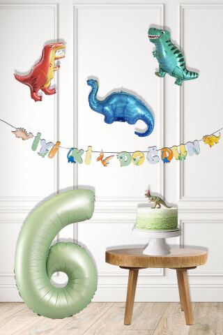 Dinazor Tema Doğum Günü Balon Süsleme Seti Bannerlı Yaş Balonlu Dinozor Balon Zincir Paketi 6