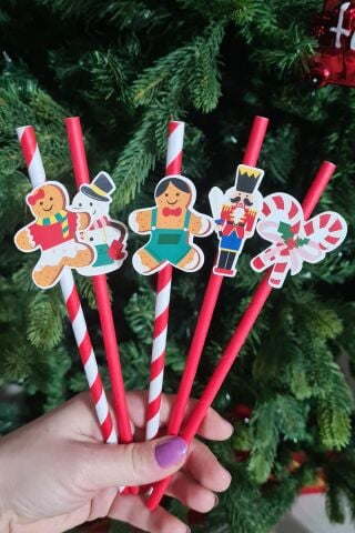 Eğlenceli Yılbaşı Pipet Süsleri Yılbaşı Sofra Süsleri 10 lu Paket Pipet