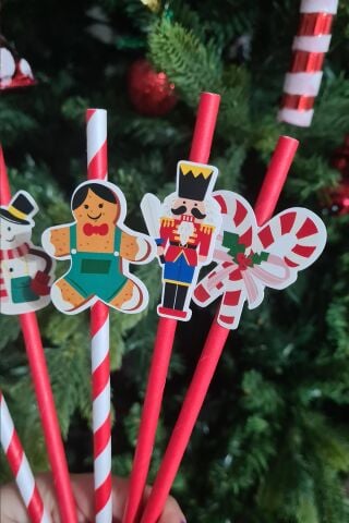 Eğlenceli Yılbaşı Pipet Süsleri Yılbaşı Sofra Süsleri 10 lu Paket Pipet