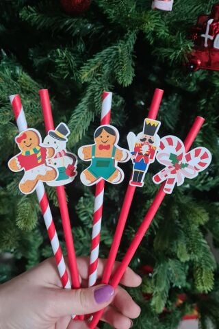 Eğlenceli Yılbaşı Pipet Süsleri Yılbaşı Sofra Süsleri 10 lu Paket Pipet