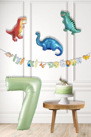 Dinazor Tema Doğum Günü Balon Süsleme Seti Bannerlı Yaş Balonlu Dinozor Balon Zincir Paketi 7