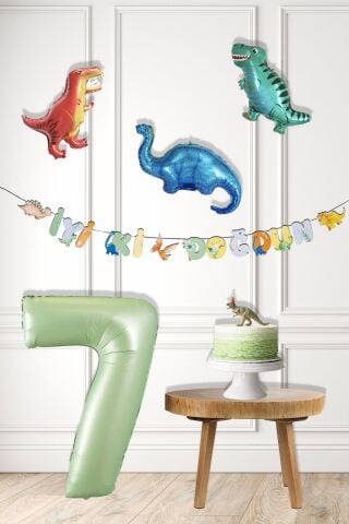 Dinazor Tema Doğum Günü Balon Süsleme Seti Bannerlı Yaş Balonlu Dinozor Balon Zincir Paketi 7