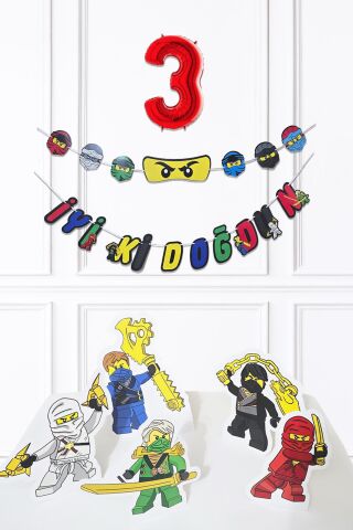 Ninja Konsept Doğum Günü Yaş Balonlu Ninja Tema Süsleme Seti 3