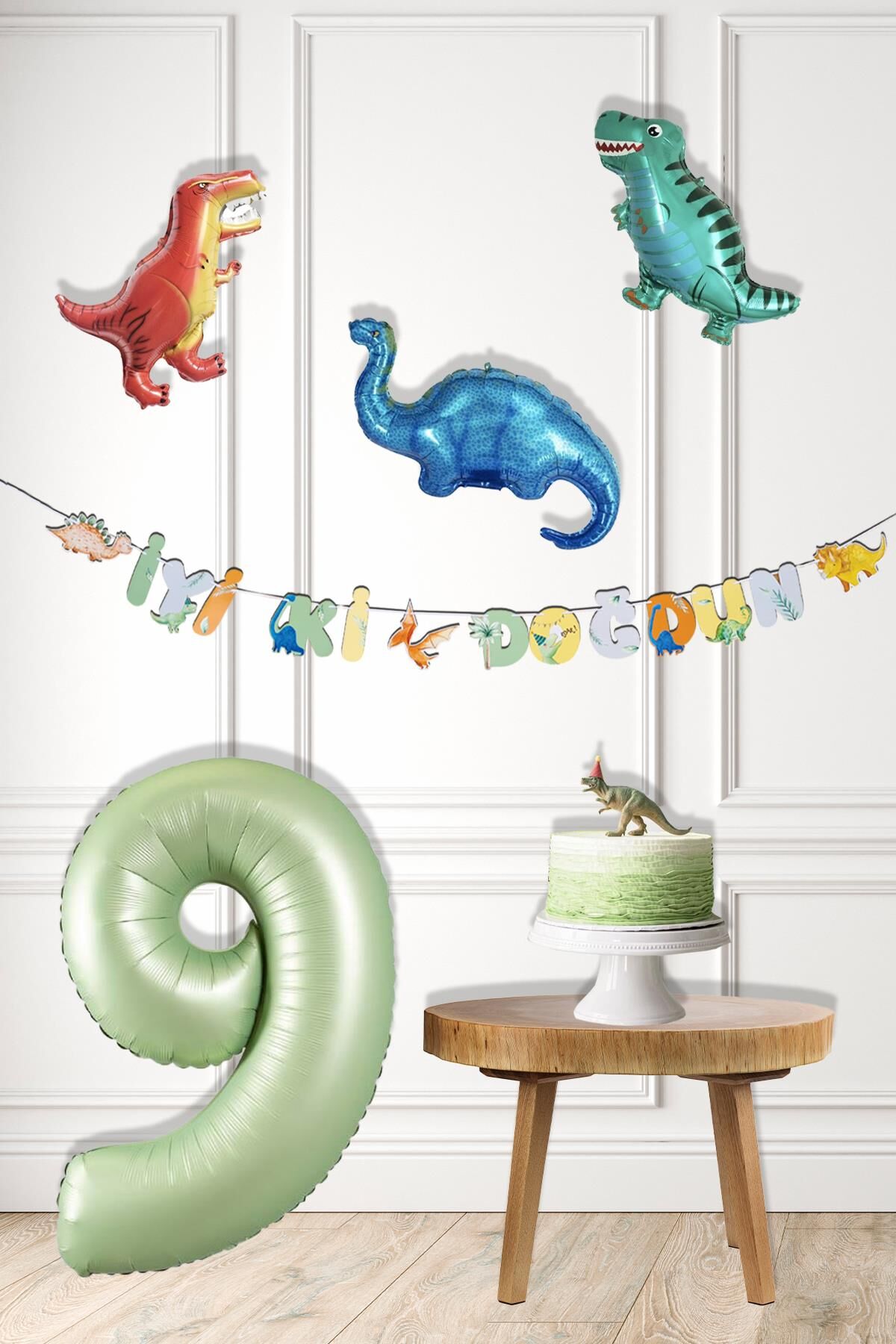 Dinazor Tema Doğum Günü Balon Süsleme Seti Bannerlı Yaş Balonlu Dinozor Balon Zincir Paketi 9