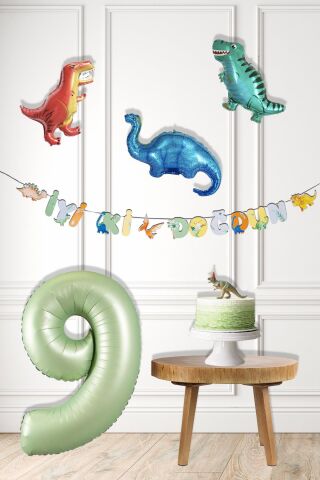 Dinazor Tema Doğum Günü Balon Süsleme Seti Bannerlı Yaş Balonlu Dinozor Balon Zincir Paketi 9