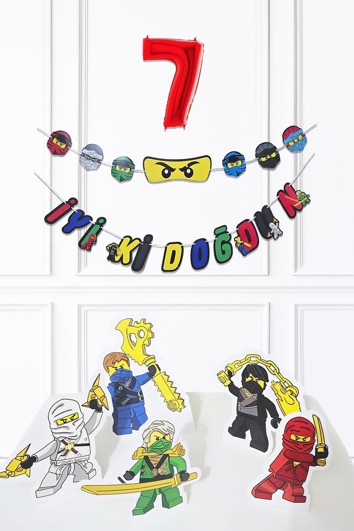 Ninja Konsept Doğum Günü Yaş Balonlu Ninja Tema Süsleme Seti 7