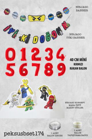 Ninja Konsept Doğum Günü Yaş Balonlu Ninja Tema Süsleme Seti 8