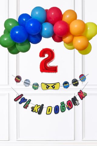 Ninja Konsept Doğum Günü Balon Banner SetiNinja Tema Süsleme Seti 4