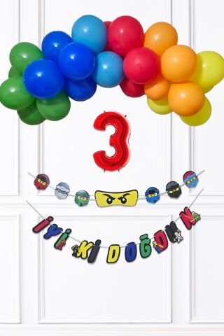Ninja Konsept Doğum Günü Balon Banner SetiNinja Tema Süsleme Seti 4