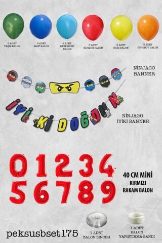 Ninja Konsept Doğum Günü Balon Banner SetiNinja Tema Süsleme Seti 4