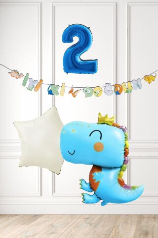 Mavi Dinazor Tema Doğum Günü Balon Süsleme Seti Bannerlı Mavi Yaş Balonlu Dinozor Balon Paketi