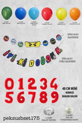 Ninja Konsept Doğum Günü Balon Banner SetiNinja Tema Süsleme Seti 6