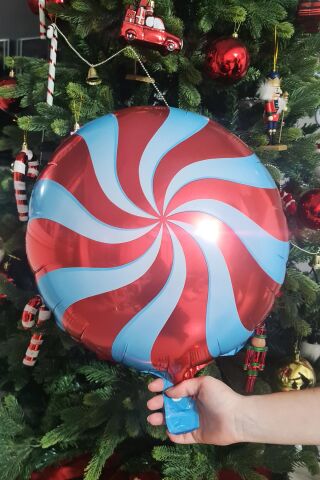 Kırmızı Şeker Balon Yuvarlak Yılbaşı Folyo Balon 45cm