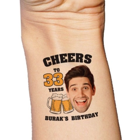 Cheers Beer Doğum Günü Fotoğraflı Geçici Dövme