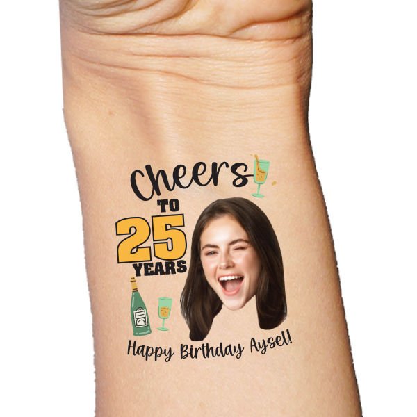 Cheers Kadeh Doğum Günü Fotoğraflı Geçici Dövme