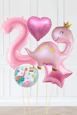 Pembe Dinazor Balonlu Kız Doğum Günü Balon Süsleme Seti Bannerlı Büyük Pembe Yaş Balonlu Dinozor Balon Paketi 5