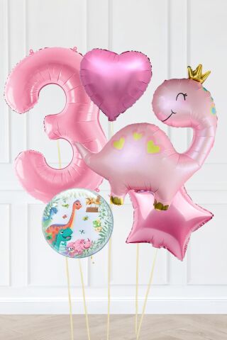 Pembe Dinazor Balonlu Kız Doğum Günü Balon Süsleme Seti Bannerlı Büyük Pembe Yaş Balonlu Dinozor Balon Paketi 5