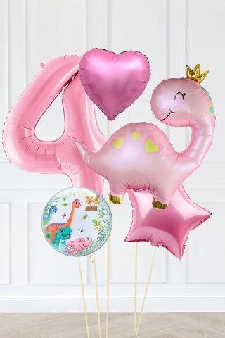 Pembe Dinazor Balonlu Kız Doğum Günü Balon Süsleme Seti Bannerlı Büyük Pembe Yaş Balonlu Dinozor Balon Paketi