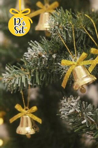 Gold Yılbaşı Çanları Ağaç Süsleri Seti 12li Çan Yılbaşı Ağaç Süsü