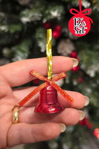 Kırmızı Yılbaşı Çanları Ağaç Süsleri Seti 12li Çan Yılbaşı Ağaç Süsü