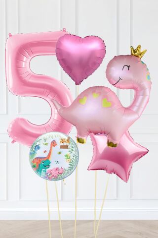 Pembe Dinazor Balonlu Kız Doğum Günü Balon Süsleme Seti Bannerlı Büyük Pembe Yaş Balonlu Dinozor Balon Paketi 5