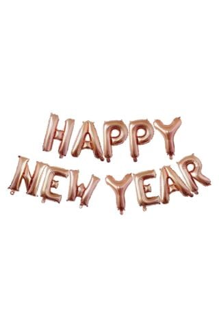 Happy New Year Balon Seti ROSE GOLD Yılbaşı Balonları 40cm Harfler