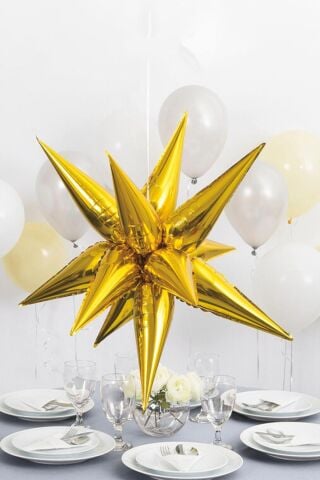 Gold Kutup Yıldızı Folyo Balon Tek Parça Büyük Kutup Yıldız Balon 27inç 70cm
