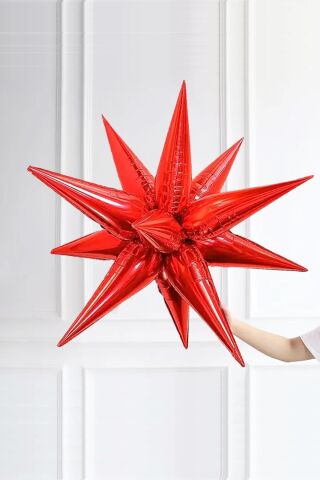 Kırmızı Kutup Yıldızı Folyo Balon Tek Parça Büyük Kutup Yıldız Balon 27inç 70cm