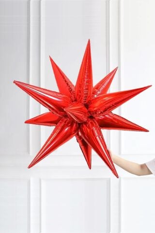 Kırmızı Kutup Yıldızı Folyo Balon Tek Parça Büyük Kutup Yıldız Balon 27inç 70cm