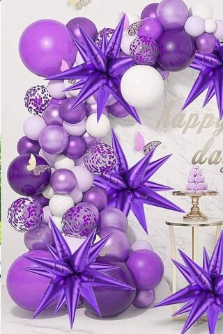 Mor Kutup Yıldızı Folyo Balon Tek Parça Büyük Kutup Yıldız Balon 27inç 70cm
