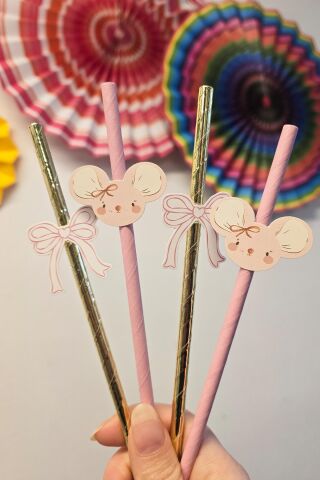 Pembe Fare Pipet Süsleri 10lu Fare Konsept Lüks Pipet Paketi