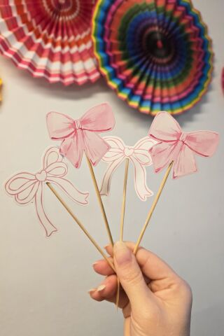 Pembe Fiyonk Tema Kürdan Süsleri Cupcake Süsleri Lüks Büyük Boy 10lu Paket