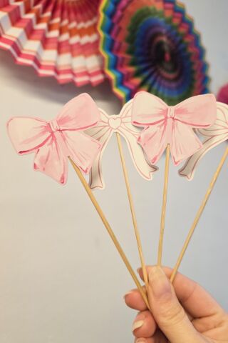 Pembe Fiyonk Tema Kürdan Süsleri Cupcake Süsleri Lüks Büyük Boy 10lu Paket