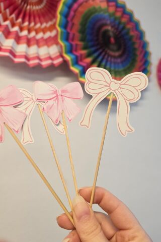 Pembe Fiyonk Tema Kürdan Süsleri Cupcake Süsleri Lüks Büyük Boy 10lu Paket