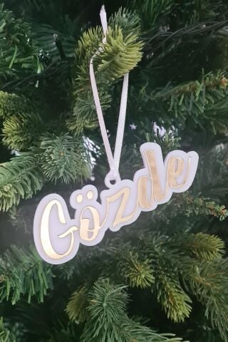 İsme Özel Üretim Gold Aynalı Yılbaşı Ağaç Süsü İsimli Altın Çam Ağaç Süsü