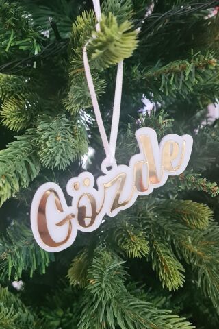 İsme Özel Üretim Gold Aynalı Yılbaşı Ağaç Süsü İsimli Altın Çam Ağaç Süsü