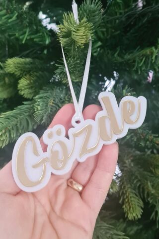 İsme Özel Üretim Gold Aynalı Yılbaşı Ağaç Süsü İsimli Altın Çam Ağaç Süsü