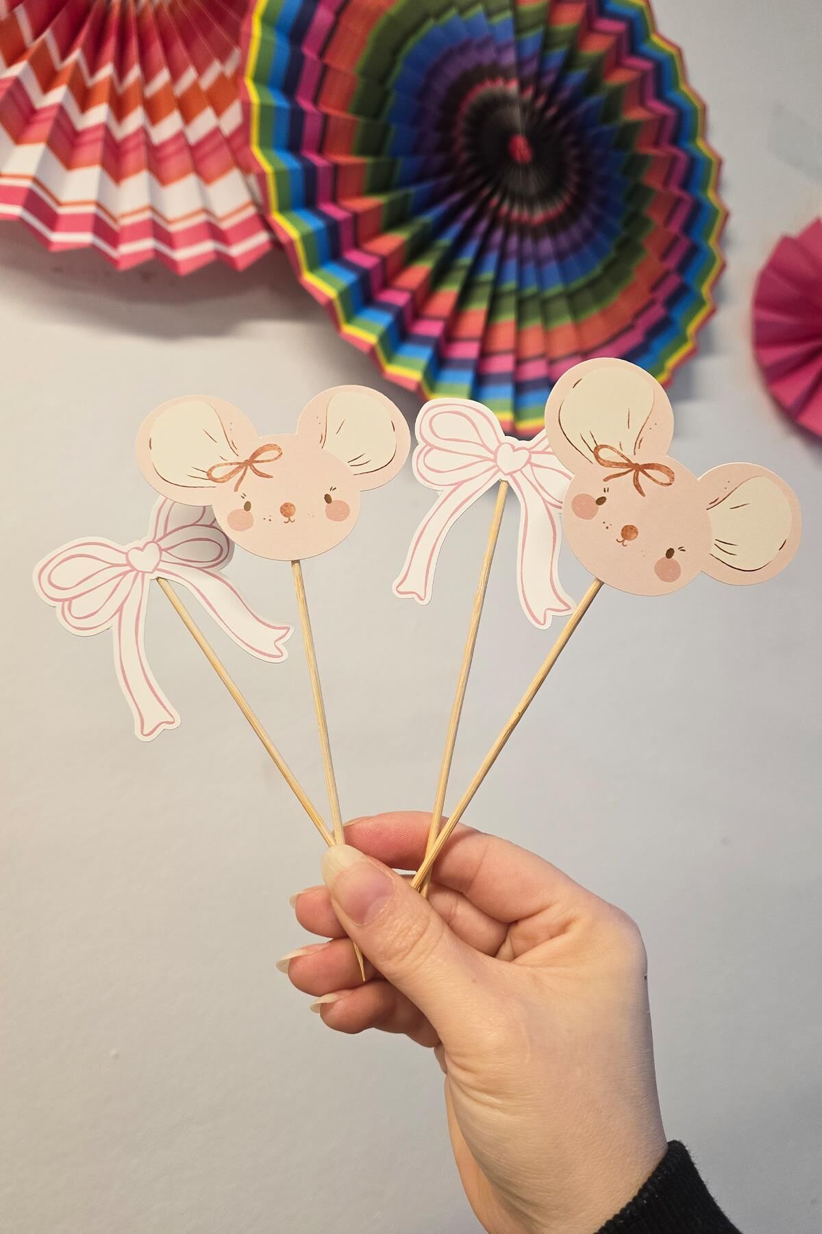 Pembe Fare Konsept Kürdan Süsleri Cupcake Süsleri Lüks Büyük Boy 10lu Paket