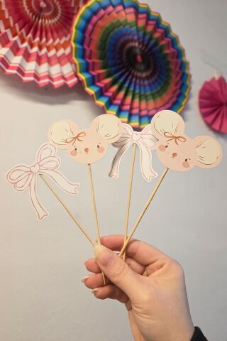 Pembe Fare Konsept Kürdan Süsleri Cupcake Süsleri Lüks Büyük Boy 10lu Paket