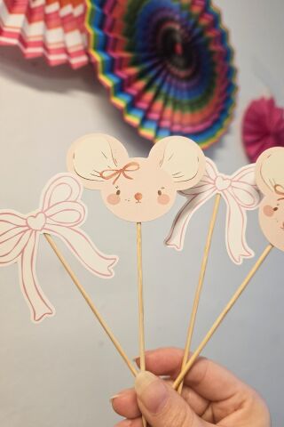 Pembe Fare Konsept Kürdan Süsleri Cupcake Süsleri Lüks Büyük Boy 10lu Paket