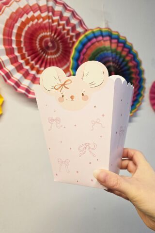 Pembe Fare Konsept Popcorn Kutusu 8 Li Özel Üretim Mısır Kutusu 8 Adet