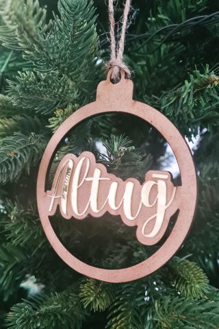 İsme Özel Üretim Ahşap Gold Aynalı Yılbaşı Ağaç Süsü Altın Ayna İsimli Çam Ağaç Süsü